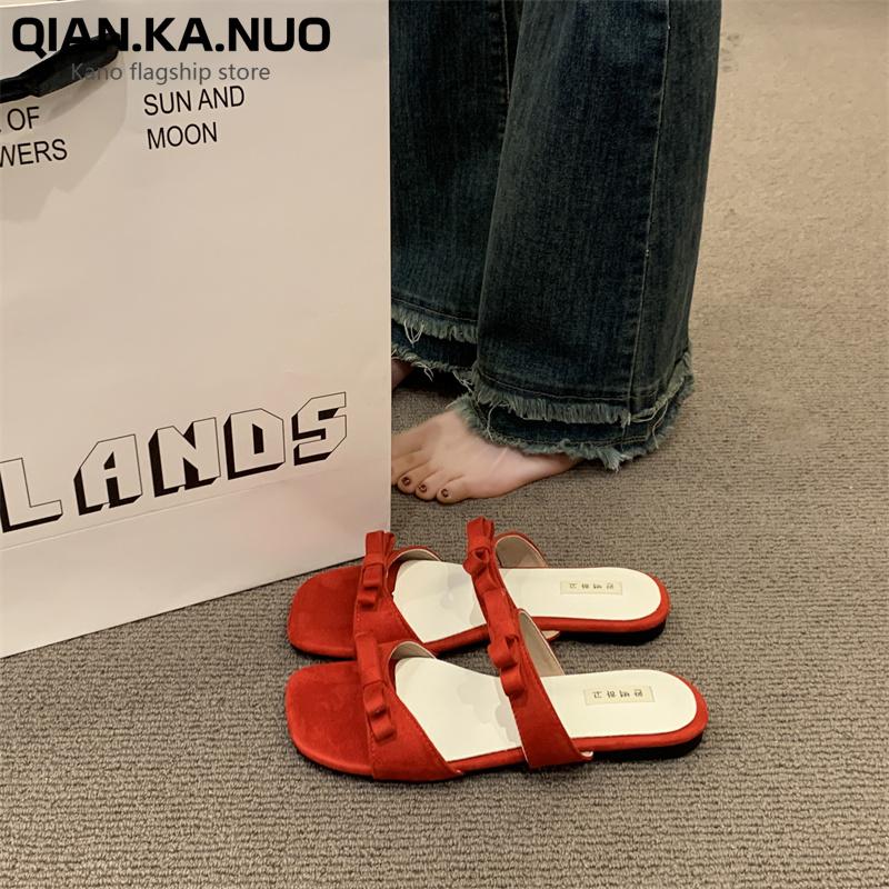 Fashion Shoes Womens Slippers Outdoor Shale Female Beach Slides Pantofle Butterfly-Knot Square heel Sabot 2025 Block Soft Concise Retro