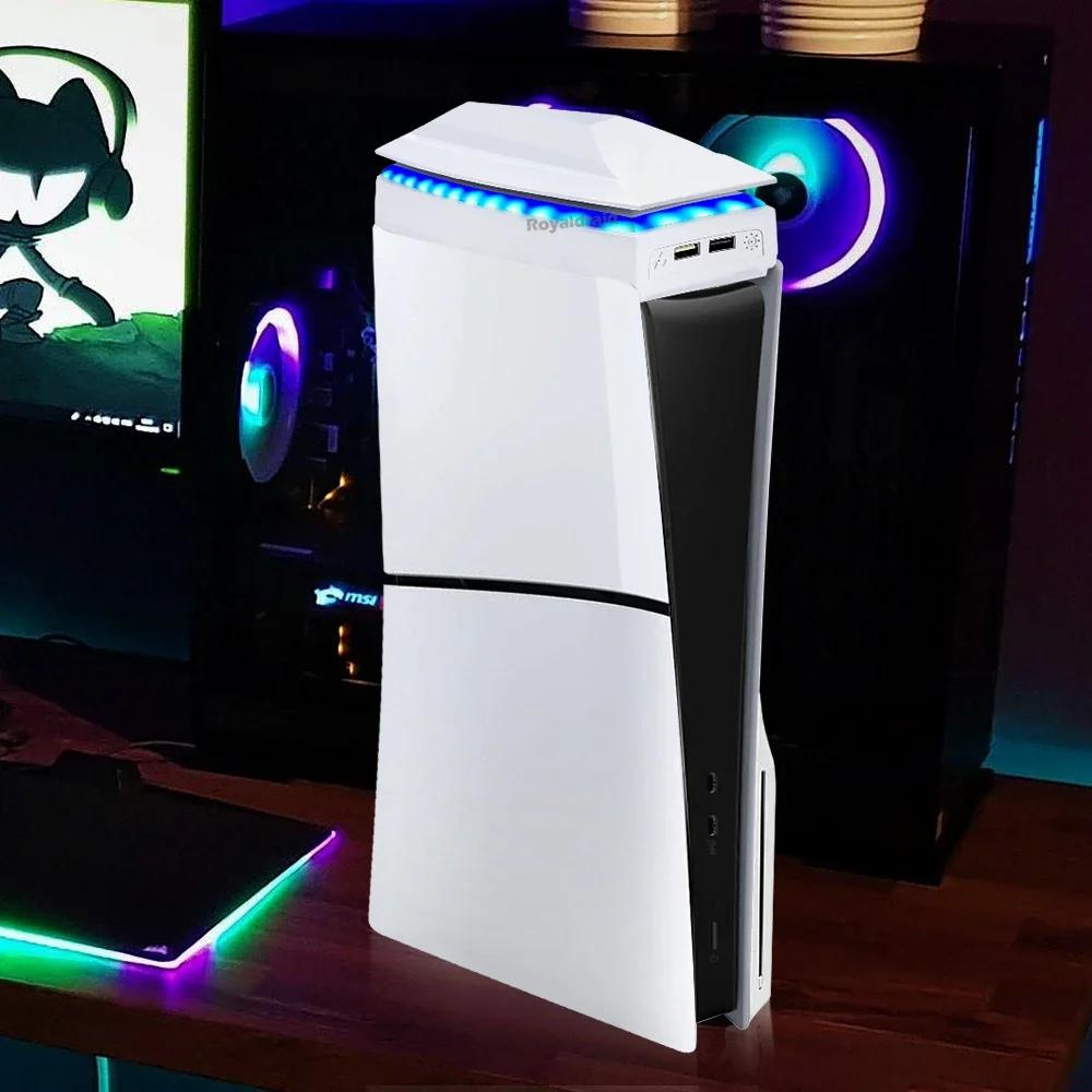 Ventola di Raffreddamento Superiore per PS5 Slim con Luce LED RGB Radiatore Host di Gioco Ventola di Raffreddamento Superiore Antipolvere per Console PS5 Slim