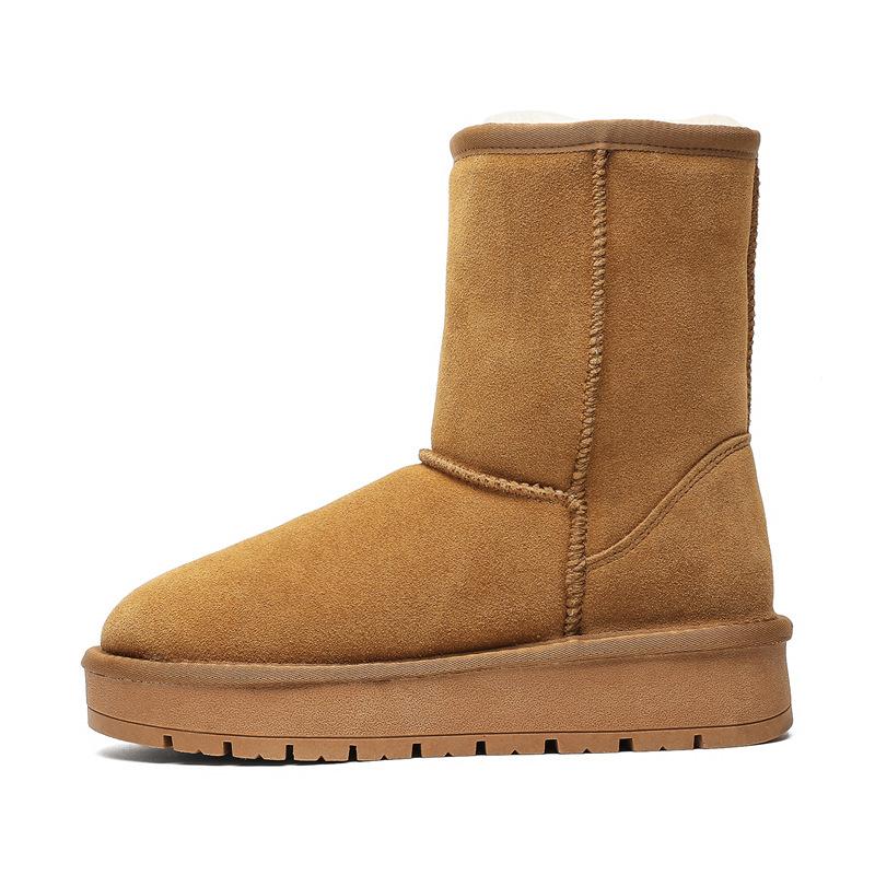 Sheepskin and fur integrated thick-soled snow boots women's medium tube winter new warm and velvet winter new cotton shoes
