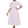 Large Size Women's Clothing Summer New Bow Socialite Solid Color Banquet Dress Skirt Short Sleeve Dress