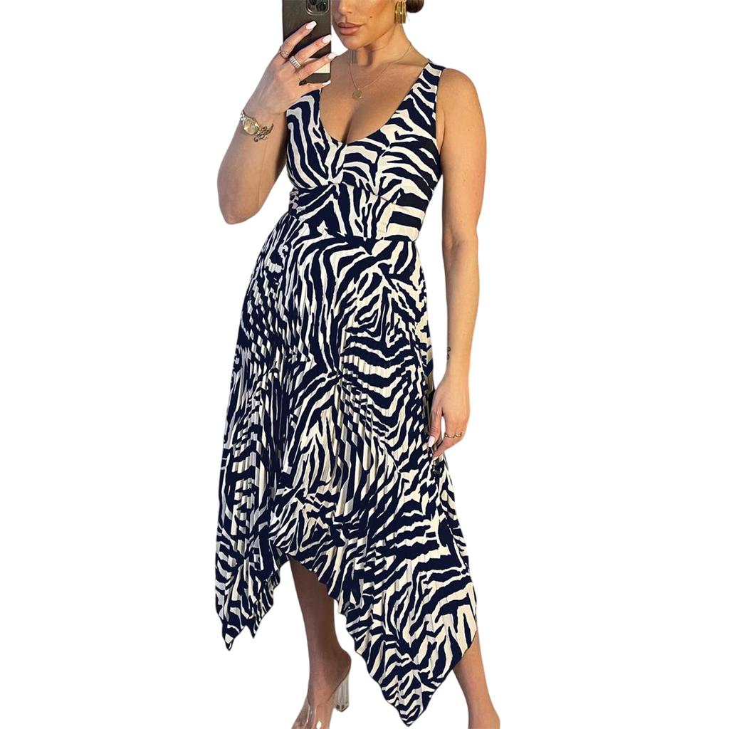 Vestido Midi Plisado con Estampado de Zebra para Mujer AX Paris