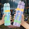 1PC Simple Children Drawing Layout 750ml Color Plastic Sports Water Bottle Leakproof Flip Straw Lid For Sports Office Home Use