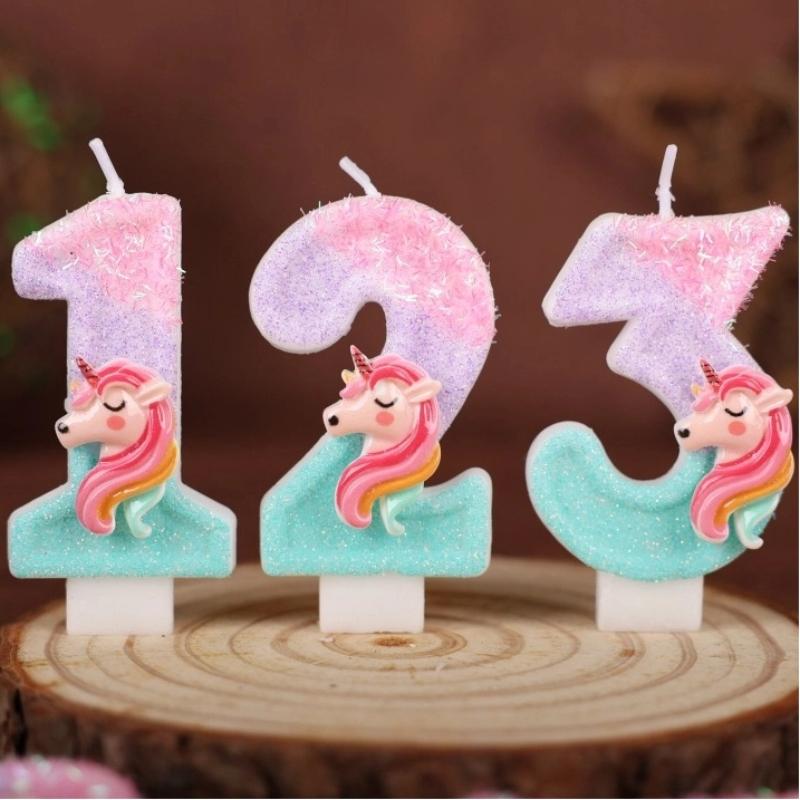 0-9 Number Cartoon Unicorn Digital Candles for Kids Birthday Party Festival Cake Decoration Atmosphere Props Fun Themed Candle