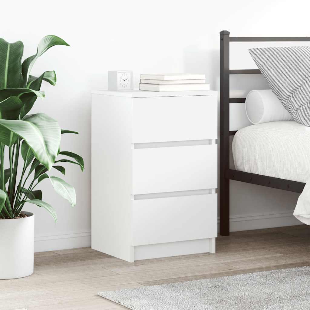White Nightstand with 3 Drawers 39 x 35 x 65 cm