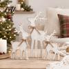 Seasonal Home Decor 3Pcs/Set Wooden Christmas Elk Table Sign Rustic Reindeer Family Tabletop Decoration Handcrafted Sign Jute Rope Bow Centerpiece