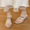 Small slope heel silver slippers women's summer wear new French toe sandals with skirt height-increasing holiday slippers