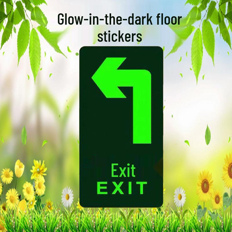 Safety Exit PVC Luminous Floor Sticker - Caution Slippery Steps & Fire Sign