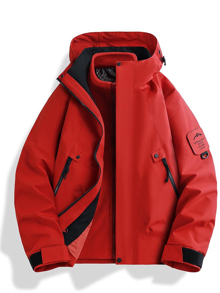 Skijacke Set: Schwarz-Gold-Fleece Warme Innenlage mit 75D Doppelwarp-Schuss, Drei-in-Eins-Design für Paare