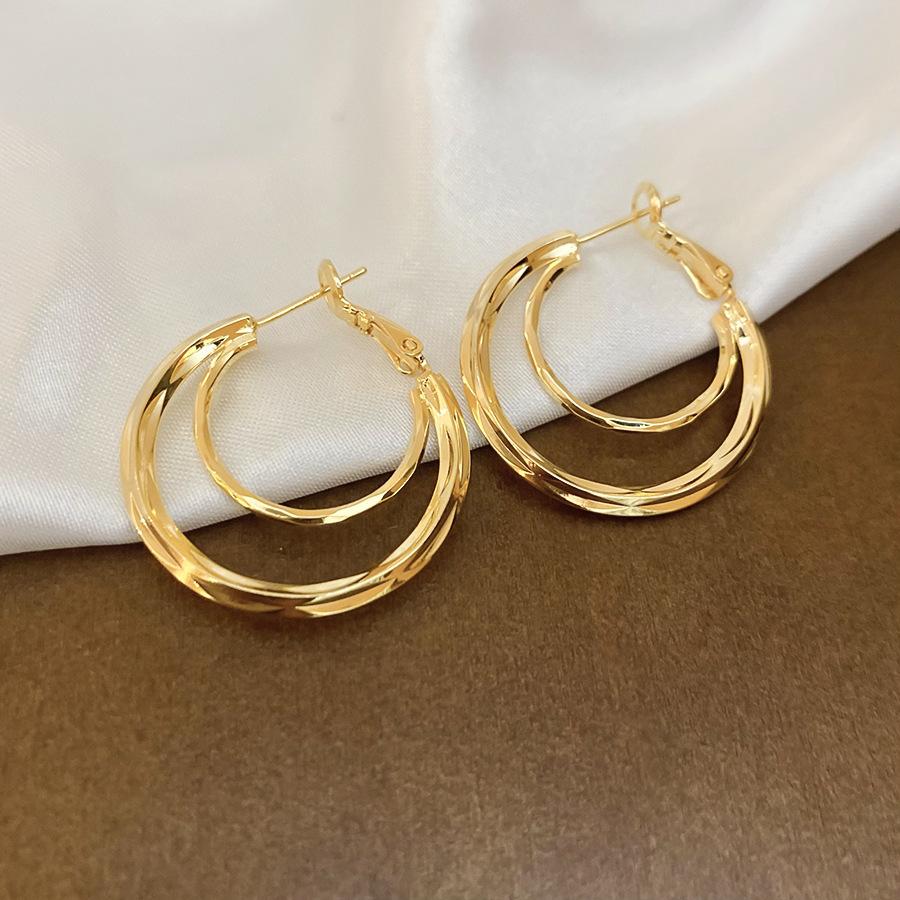 Gold French Simple Round Plain Ring Earrings Light Luxury Earrings Hong Kong Style Earrings