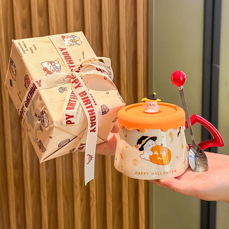 Kreative niedliche Gespenst Keramiktasse mit Deckel Haushalt Trinkbecher Paar Kaffeetasse für Mädchen Geburtstagsgeschenk