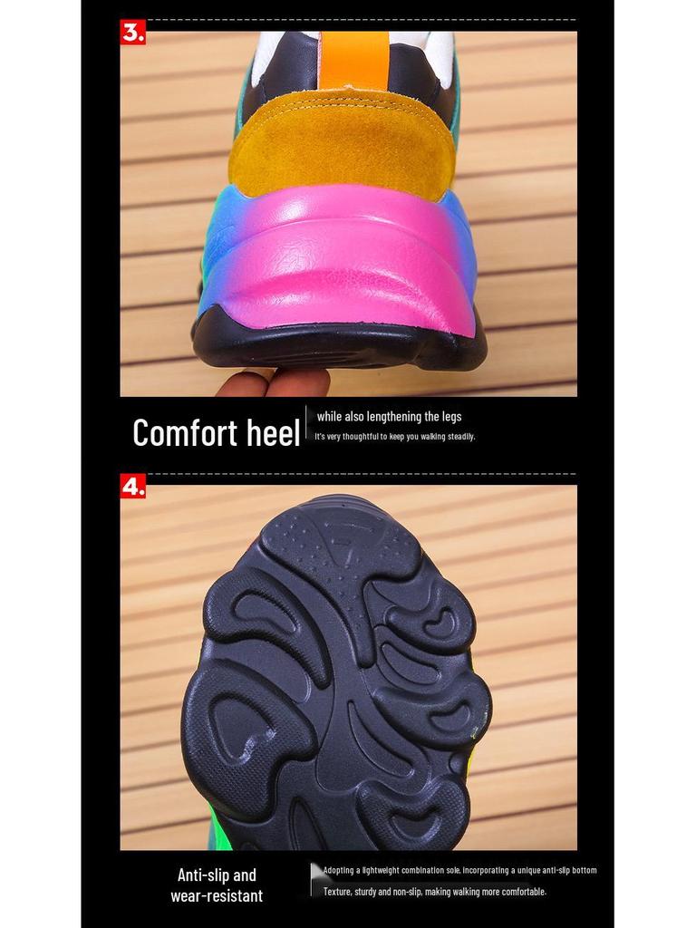 Large Size Women's Lace-Up Breathable Casual Shoes with Rainbow Sole