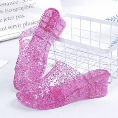 Sandalias de verano de tacón alto y grueso para mujer, con suela de plástico de cristal, antideslizantes y versátiles para exteriores