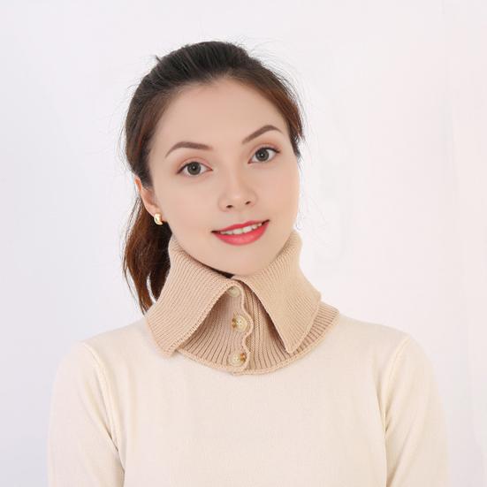 Yousheng Fake Collar Scarf Soft Velvet Thickened Winter Scarf Windproof Solid Color Buttons Closure Knitting Collar Decorative Scarf