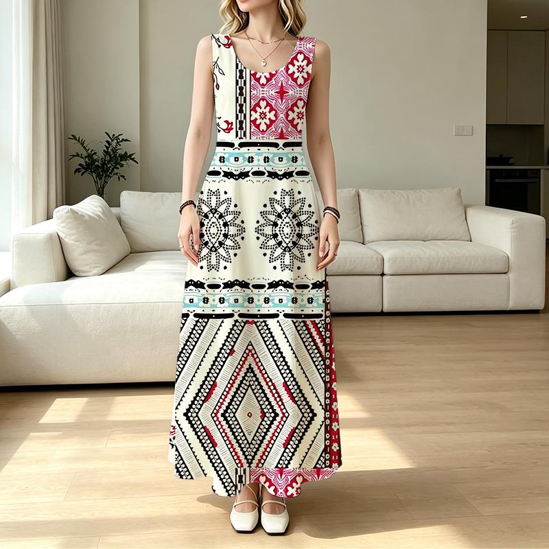 Floor Length Maxi Dress Minimalist,Bohemian Sleeveless,Breathable,Fashion Spliced,Comfortable,Ideal For Vacation & Spring Autumn Layering
