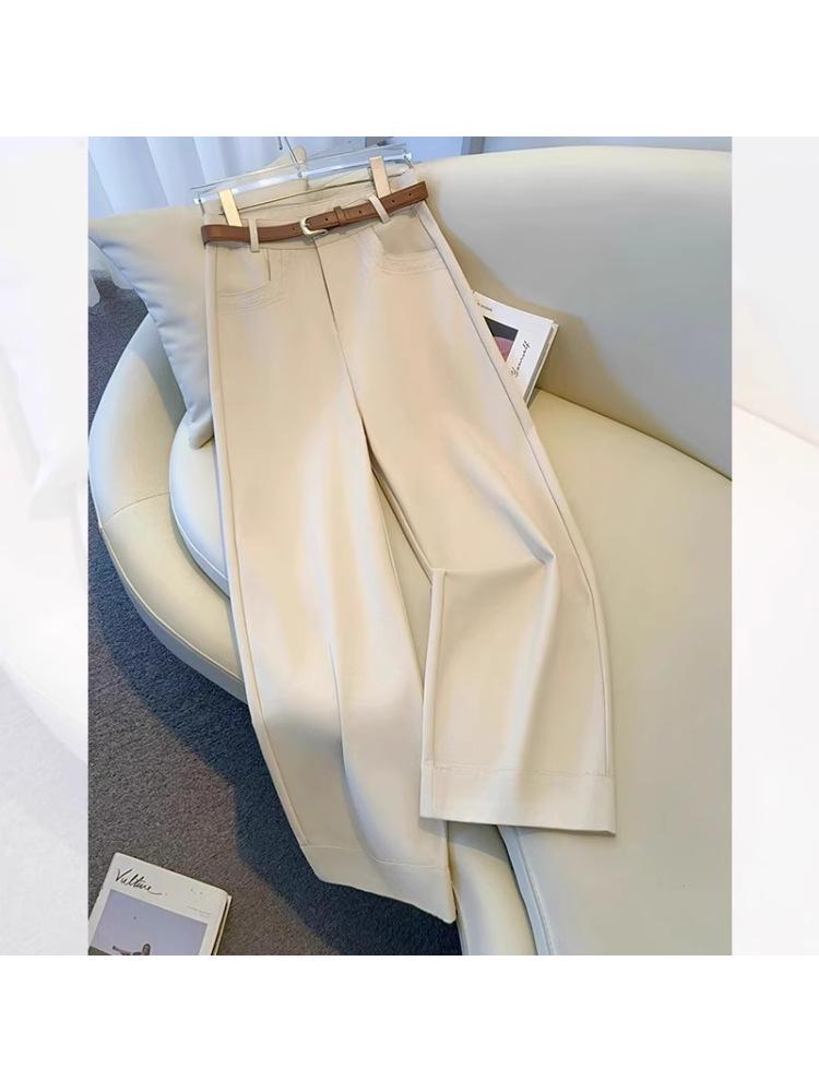 2025 Khaki High-Waisted Wide-Leg Pants for Women - Spring/Autumn Casual, Slimming, Versatile, Straight-Leg Design