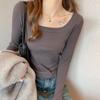 Threaded Square Collar Spring And Autumn Can Be Worn Outside The Top And Inside The Women's High-end Modal Slim Long-sleeved