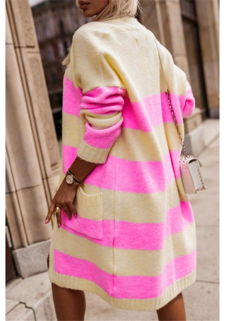 Women's 2025 Color Block Loose Knit Cardigan Sweater