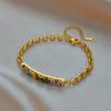 Gold Plated Rainbow CZ Bar Chain Bracelet, Dainty Colorful Cubic Zirconia Link Bracelet, Fashion Jewelry for Women Gift