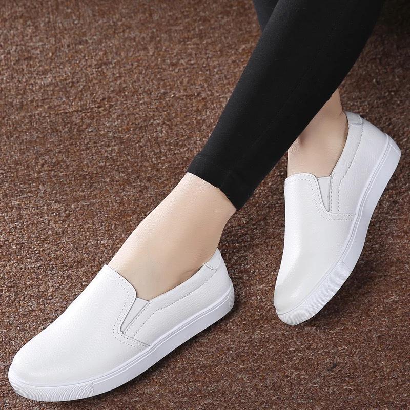 Women's Genuine Leather Casual White Loafers - Soft, Breathable, Versatile Flats