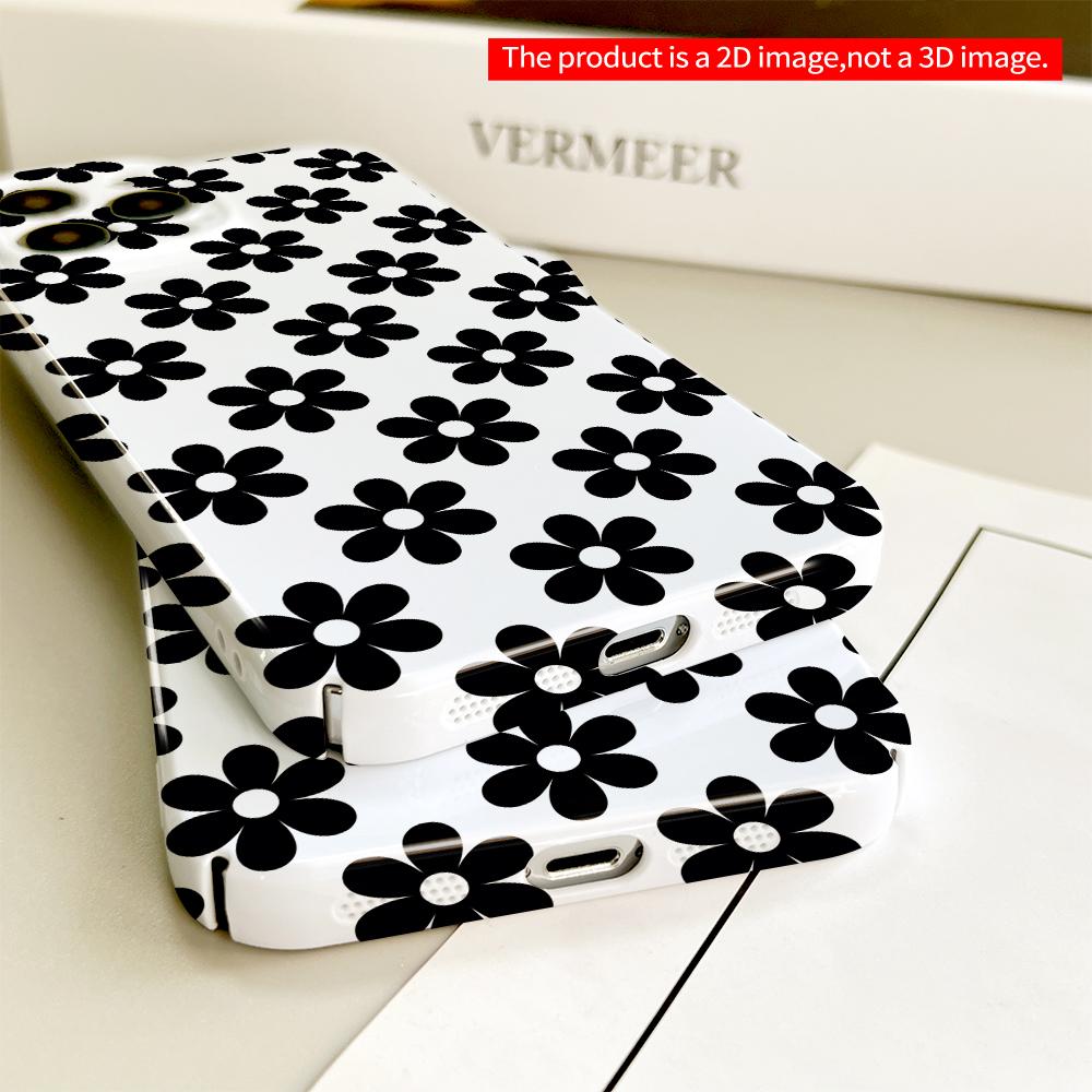 Black and White Floral Pattern Phone Case All inclusive film hard phone case, compatible with iPhone 18 Pro Max 17 16 15 14 13 12 11
