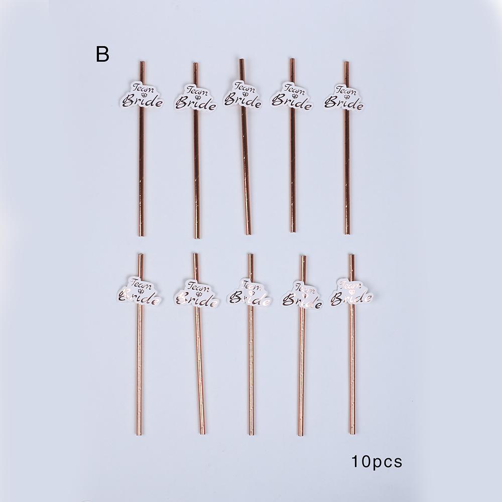 10Pcs Party Straws Team Bride Rose Gold Foil Paper Drinking Straws Bridal Shower Wedding Hen Party Accessories
