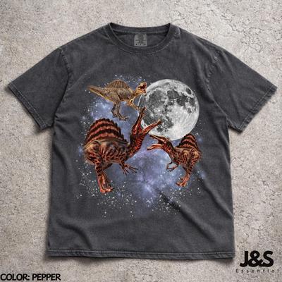 Three Spinosaurus Moon Shirt, Funny 90s Vintage Aesthetic Dinosaur Tee, Retro Spino Graphic Top, Ironic Wolf Moon Parody, Comfort Colors®