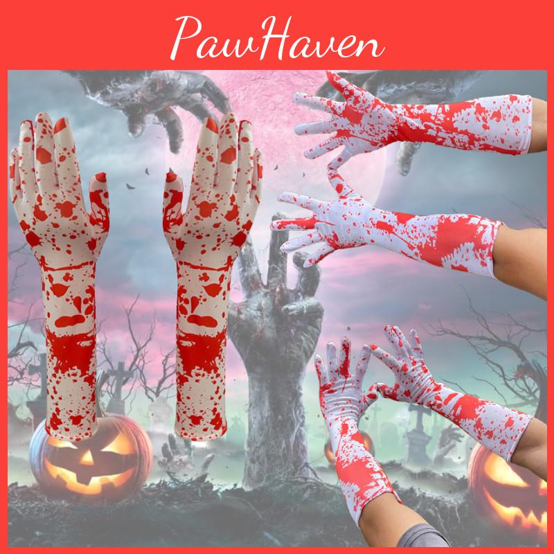 Bloody White Skeleton Halloween Gloves For Costume Party