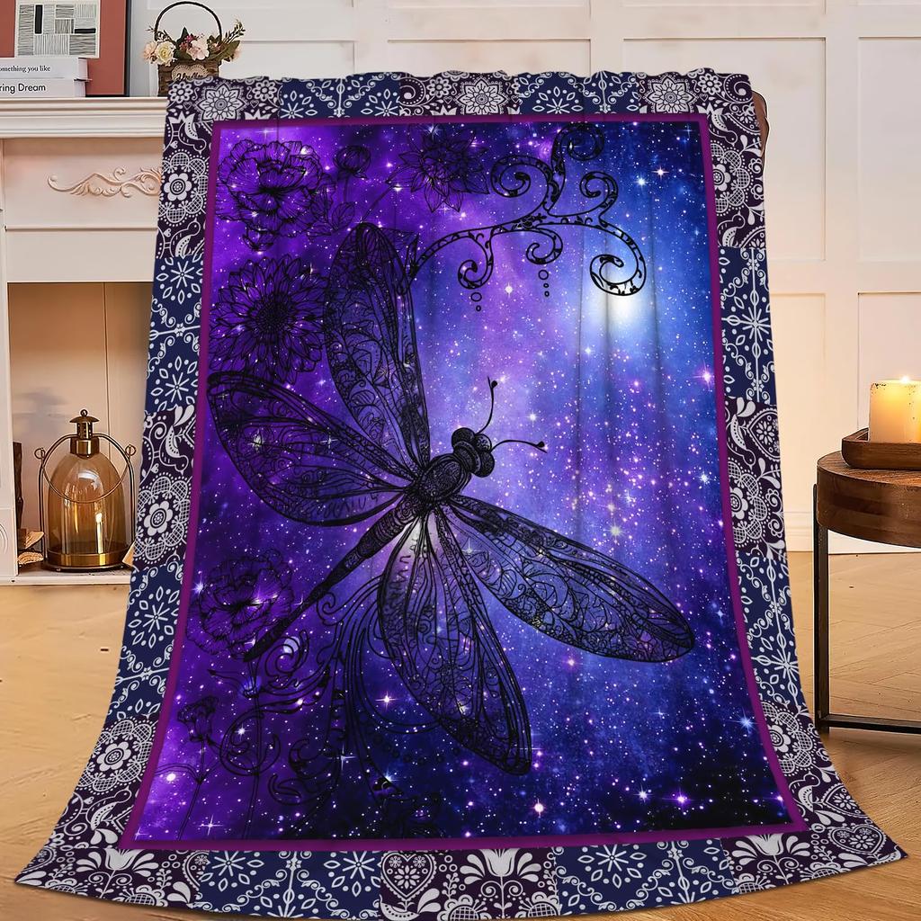 Dragonfly Throw Blanket Ultra Soft Cozy Lightweight Fuzzy Plush Flannel Fleece Blanket for Chair, Bed, Couch, Office & Travel