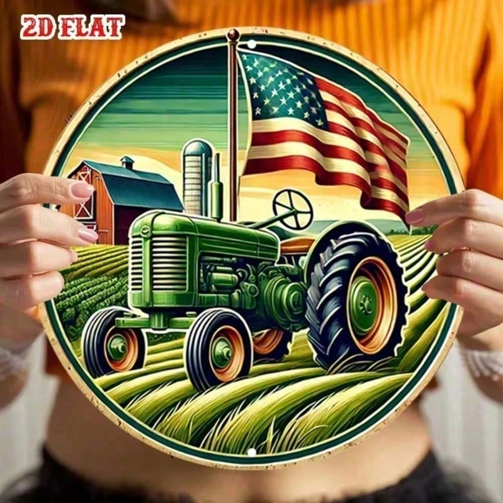 Vintage Tractor Round Metal Poster Wall Art Garage Home Bar Decor