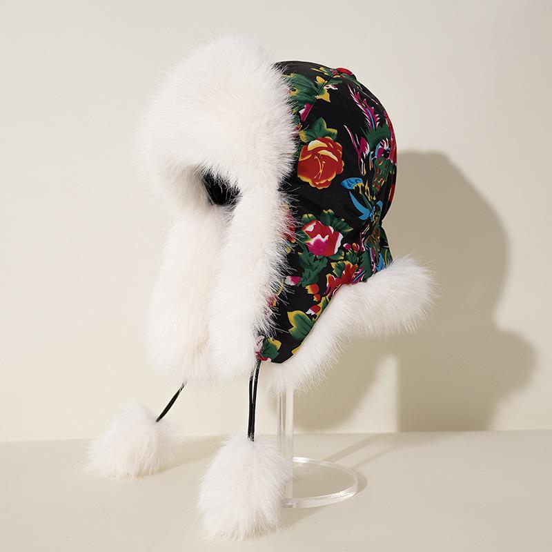 

Кепка Lei Feng с большим цветком и плюшем Женская зимняя защитная кепка для ушей Утепленная ветрозащитная кепка для езды на велосипеде Защита от дождя и снега Защита от холода Лицо One Size чёрный