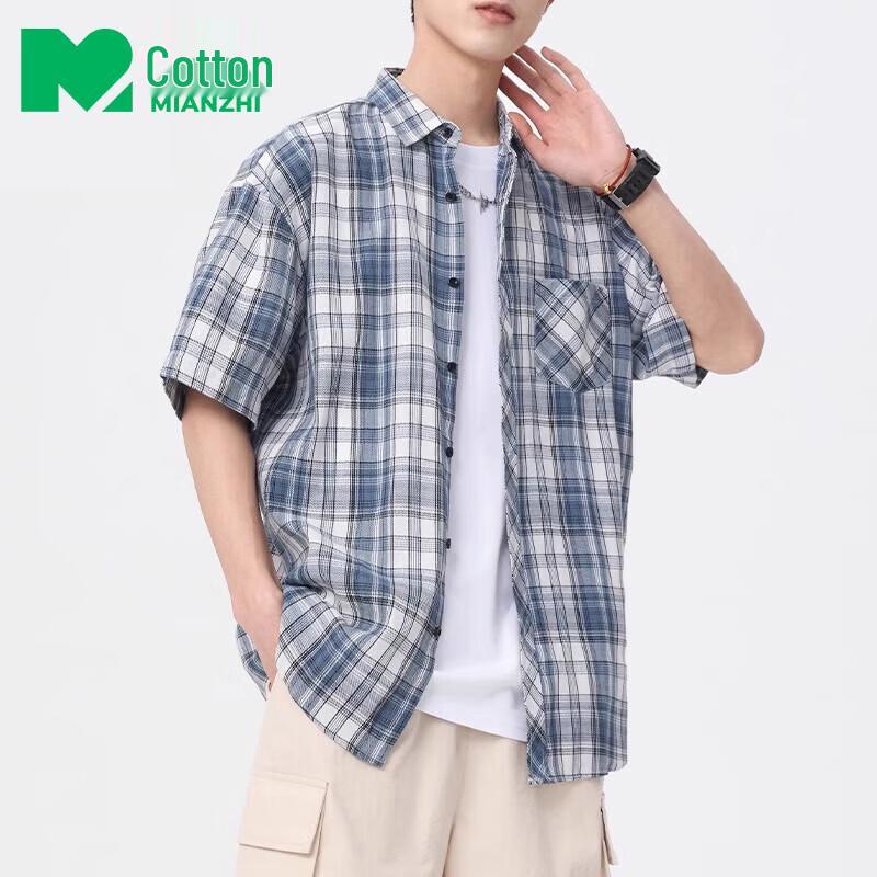 Men s Casual Short Sleeve Plaid Shirt 3XL