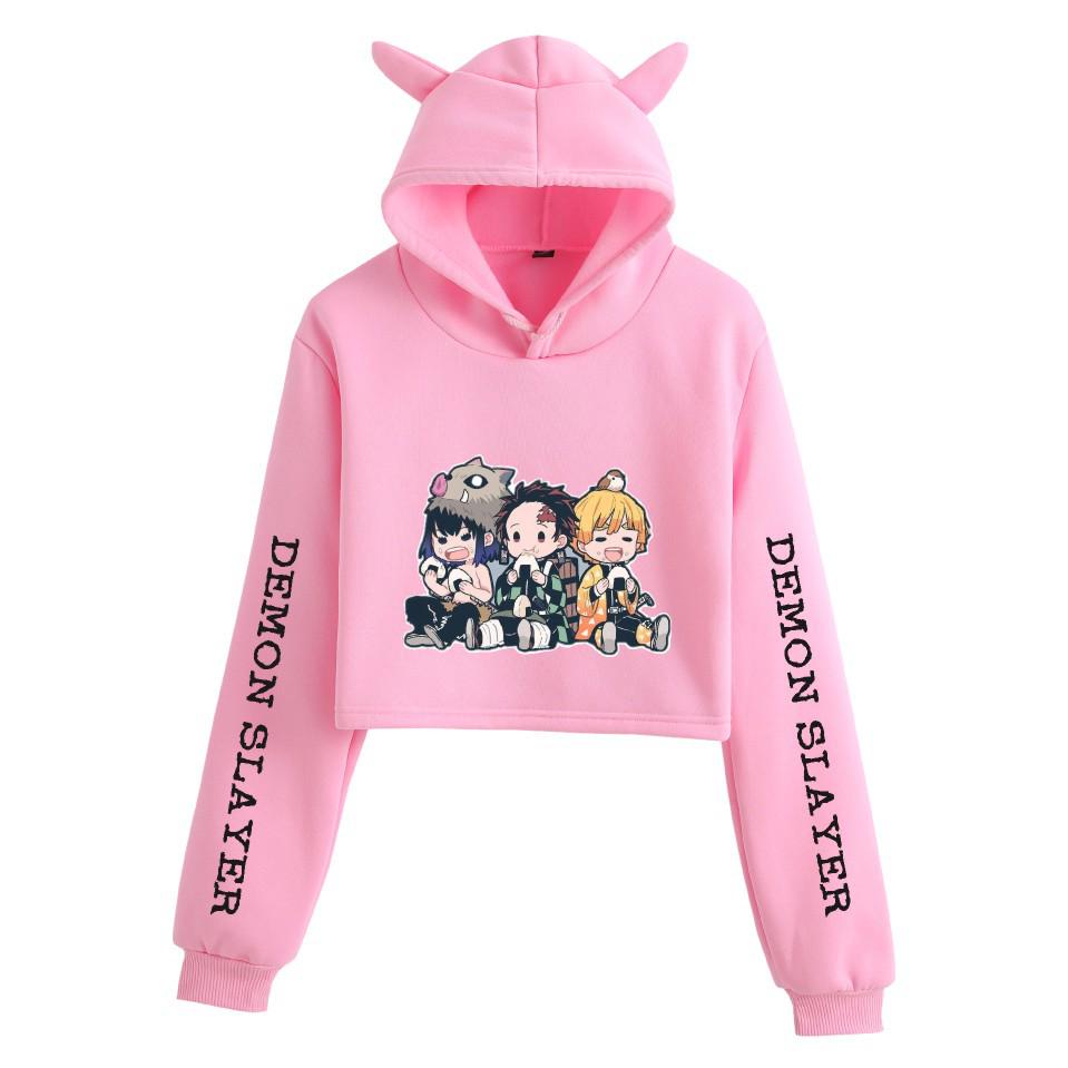 Women's Demon Slayer Cat Ear Cropped Hoodie