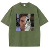Fashion T Shirt Vintage Washed Cotton T-Shirt Movie Cat Graphic Tee Casual Streetwear Spring Summer Clothing