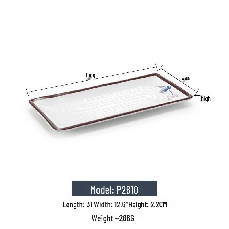 Melamine Rectangular Imitation Porcelain Plate for Sushi, BBQ, Cold Dishes - Commercial Use.