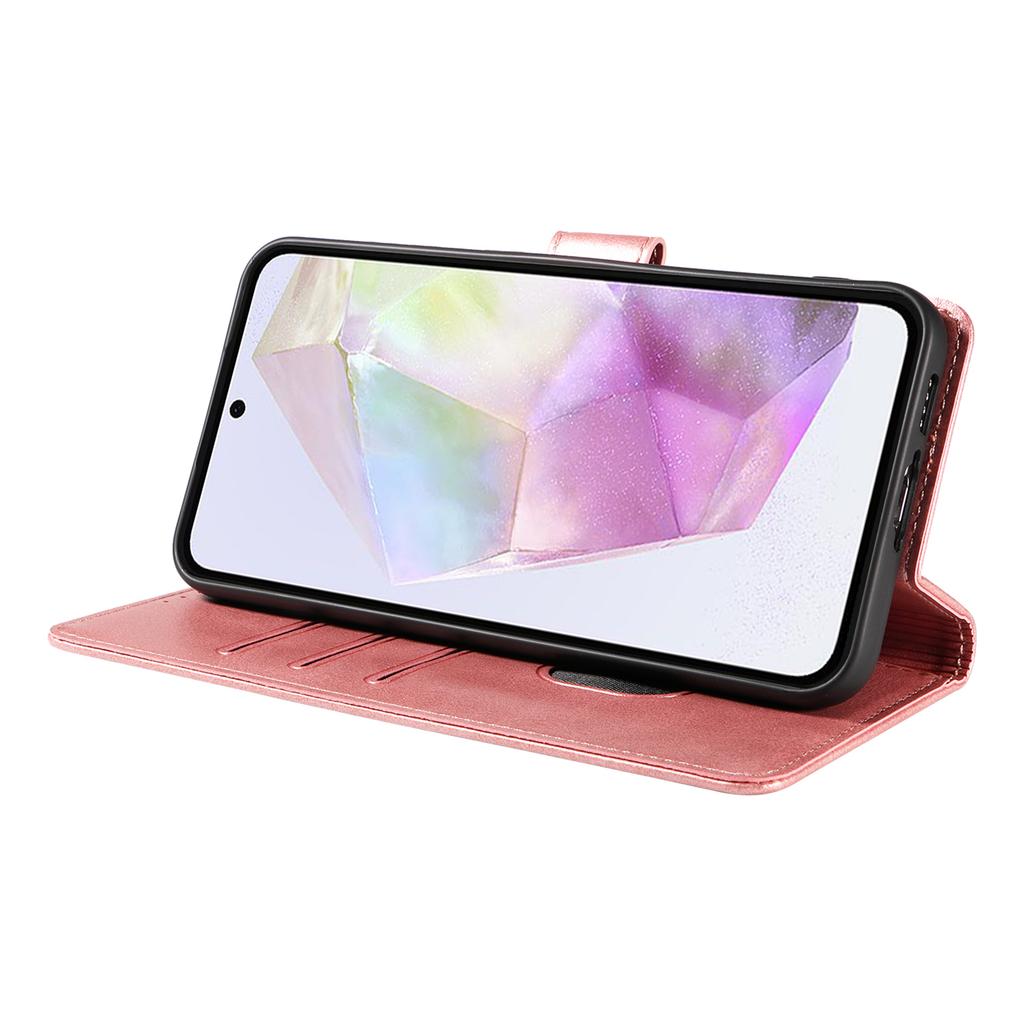For Samsung Galaxy A35 5G Case with 2Pcs Tempered Glass WANLONFENG WN Series Calf Texture Leather Phone Cover Big Cutouts