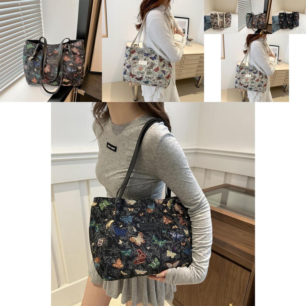 Chic 2024 New Black And White Canvas Tote Bag With Zipper For Daily Use