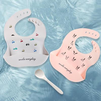 Cartoon Print Baby Bibs Waterproof Soft Silicone Baby Feeding Stuff Dinosaur Pattern Kids Adjustable Bib