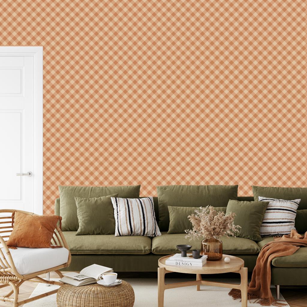 Autumn Orange Plaid Wallpaper for Living Room and Bedroom 50x1000