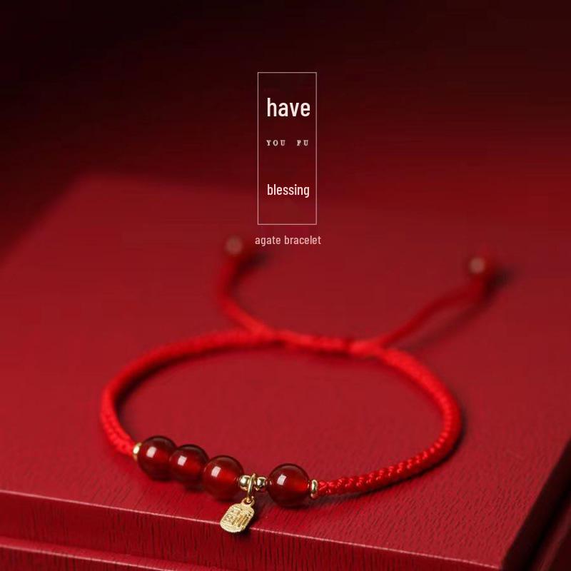Women's Crystal Red Agate Bracelet for Besties, Couples, and Students - Woven Red String for Good Fortune and Peace.