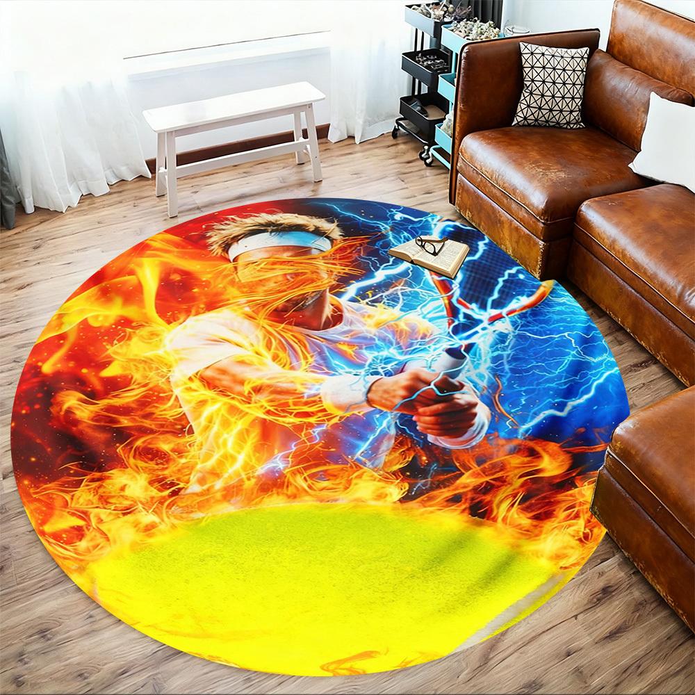 1PC Fire Tennis Round Chair mat Area Rug - Non-Slip, Floor Mat for Office, Bedroom, and Indoor Decor -Gift D1127238