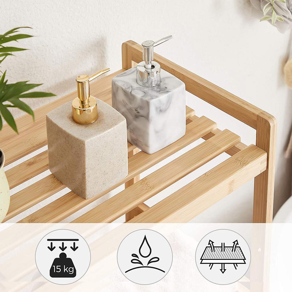 SONGMICS 3-Tier Bamboo Storage Rack for Bathroom, Kitchen, Bedroom, 45 x 31.5 x 80 cm, Natural