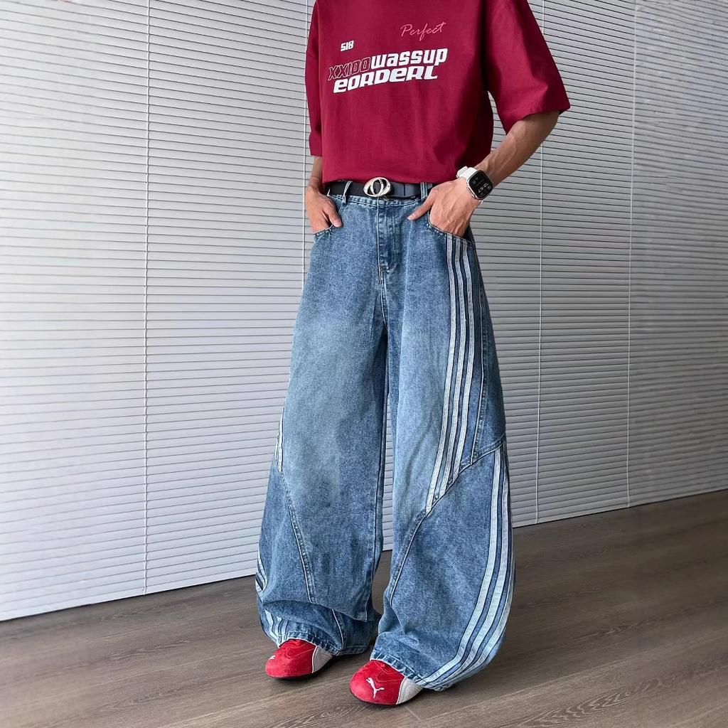 JYL Mens Jeans Vintage Washed Multi-style High Street Loose Teen Wide Leg Denim