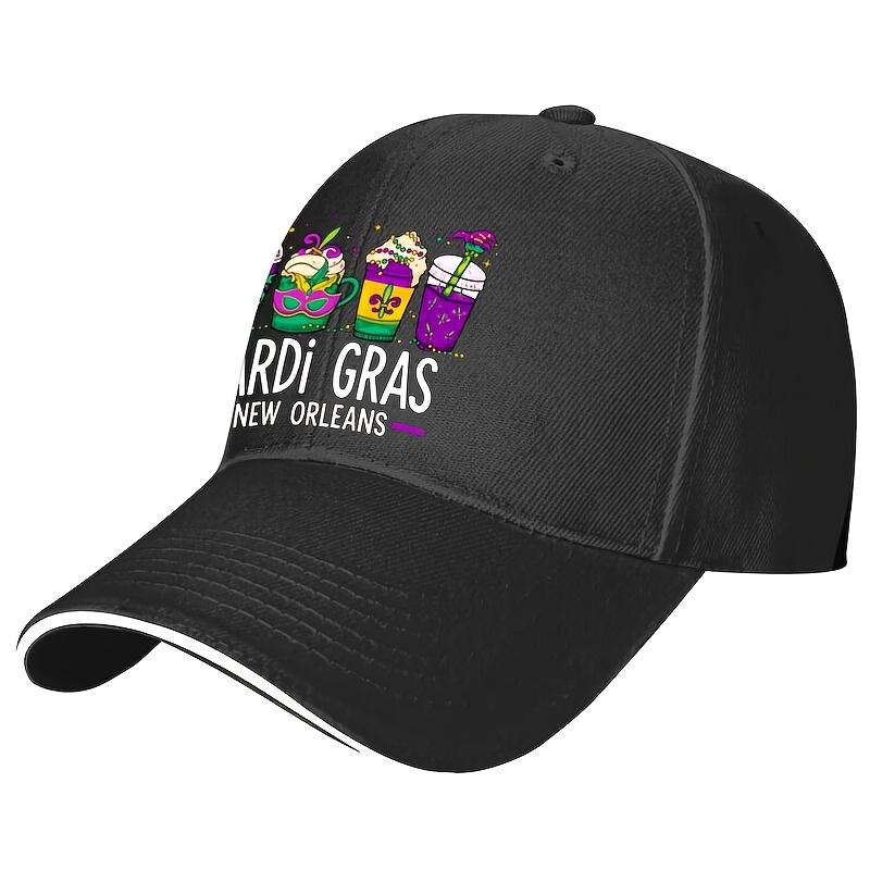 

Pardi Gras New Orleans Drinks Graphic Baseball Cap Polyester Casual Adjustable Adult Hat One Size