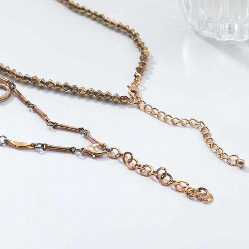 Layered Geometric Pendant Necklace With Sun Moon Star Motifs Women - Gold Alloy Fashion Jewelry