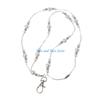 HX6F Lightweight White Pearls Bead Chain Lanyard Necklace Badge Holder Hollow Beads Necklace Fashion Jewelry Decor