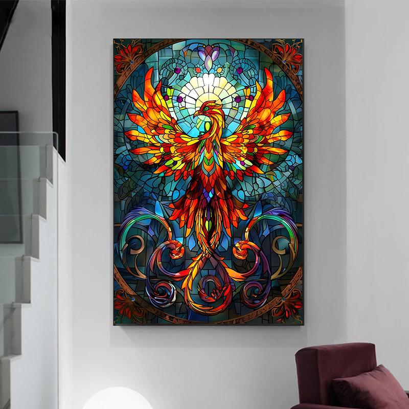 Fantazyjny Smok Zwierzę Rycerz Duch Witraż Płótno Malarstwo Obrazy do Salonu Sztuka Ścienna Dekoracja Pokoju Estetyczna
