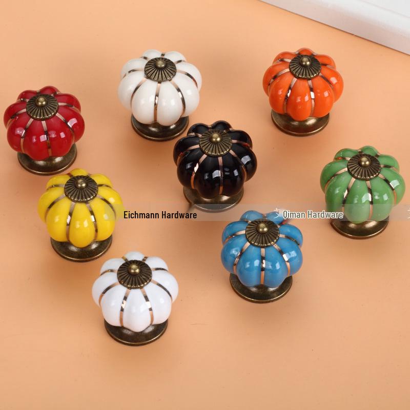 Colorful Ceramic Pumpkin Cartoon Knob for Children's Cabinet or Drawer Handles.