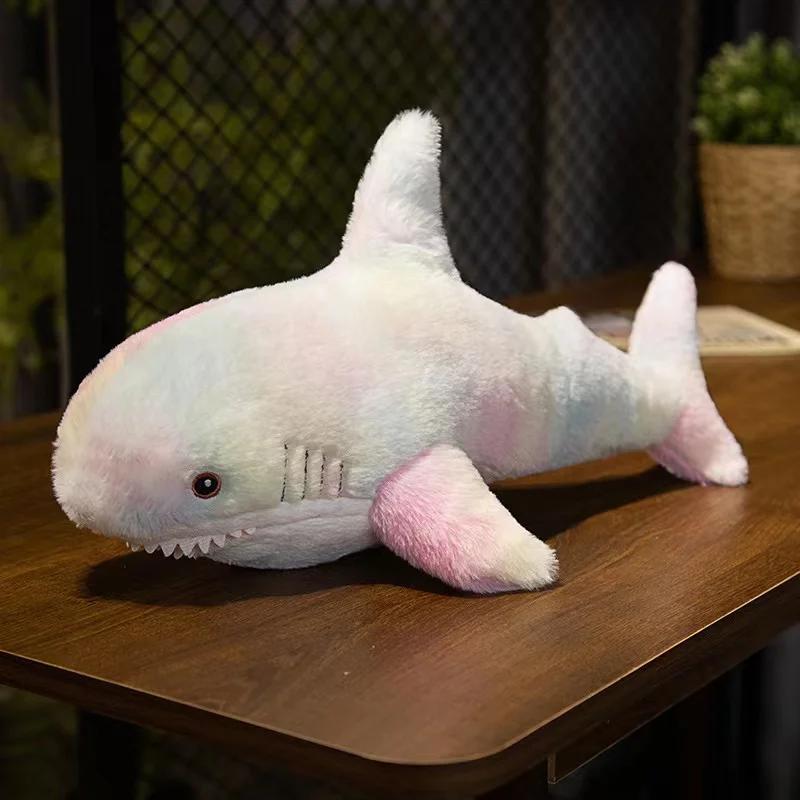 45/60cm Colorful Rainbow Shark Doll Plush Toy Fuzzy Long Plush Underwater Animal Plushie Sleeping Companion Birthday Gift Kids