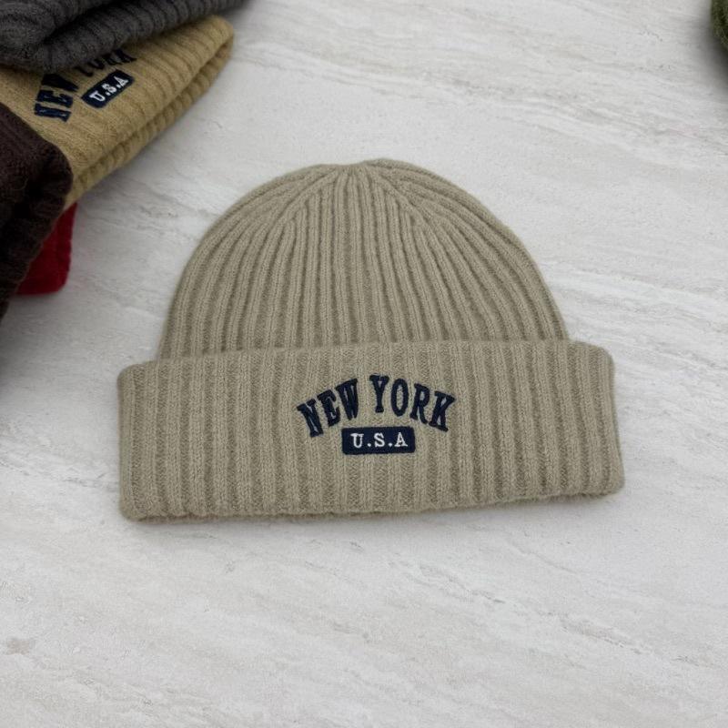American retro letter embroidery knitted hat children's autumn and winter warm versatile cold hat showing face small wool hat male trend