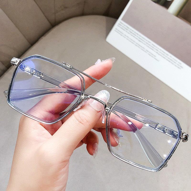 Double Beam Glasses Retro Flat Light Glasses Frame Internet Celebrities With The Same Degree Anti-Blue Myopia Glasses Glasses Frame